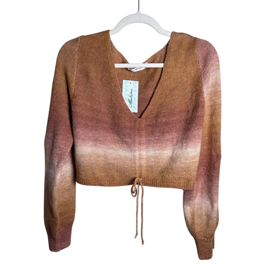 Mahina Chestnut Ombre Drawstring Sweater Top Women Size Medium